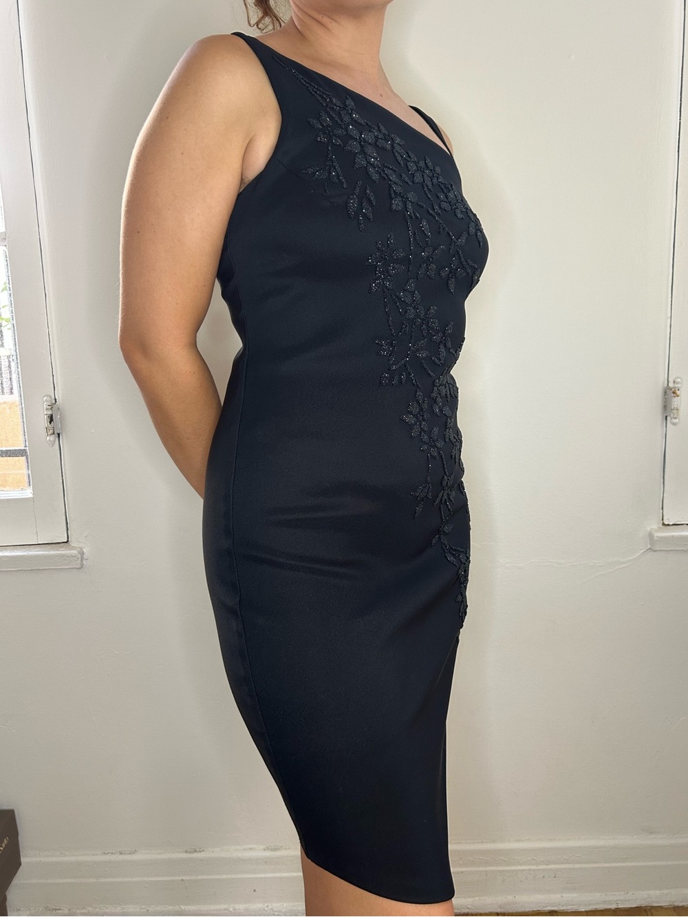 CDC Black Asymmetrical Beaded Dress